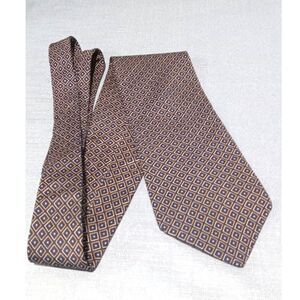 Nautica Navy Blue Gold Geometric Silk Tie 56" Classic Width